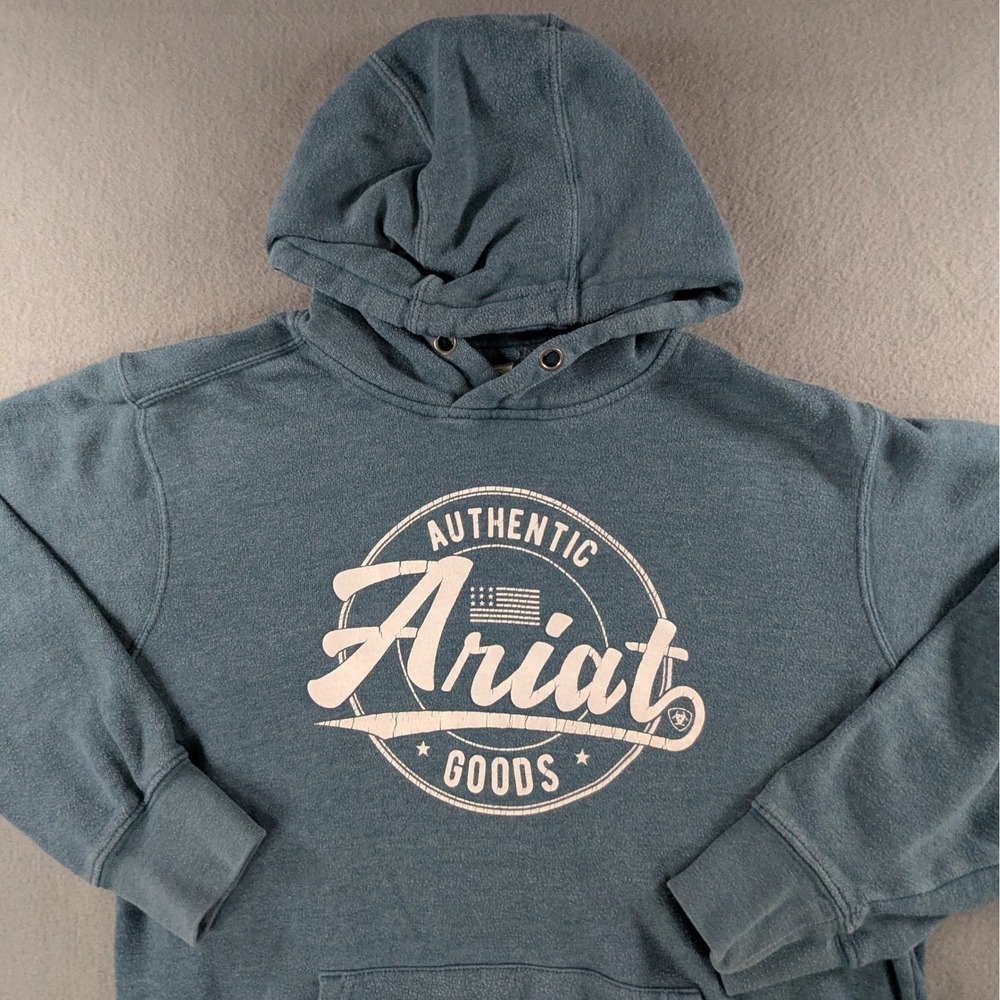 Ariat Womens Real Graphic‎ Logo Hood Sweatshirt Size Small Heathered Blue - Picture 2 of 10